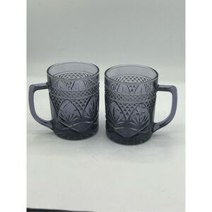 Set Of 2 Vintage Crystal d' Arques Durand Amethyst Purple Glass Coffee Tea Mugs